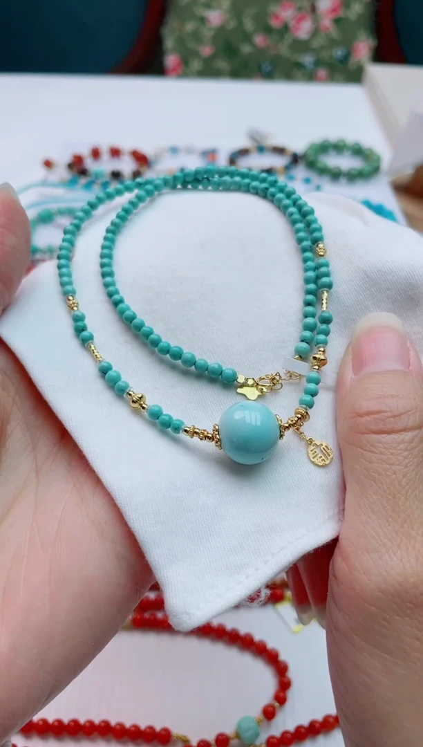 银S925镶嵌绿松石项链92