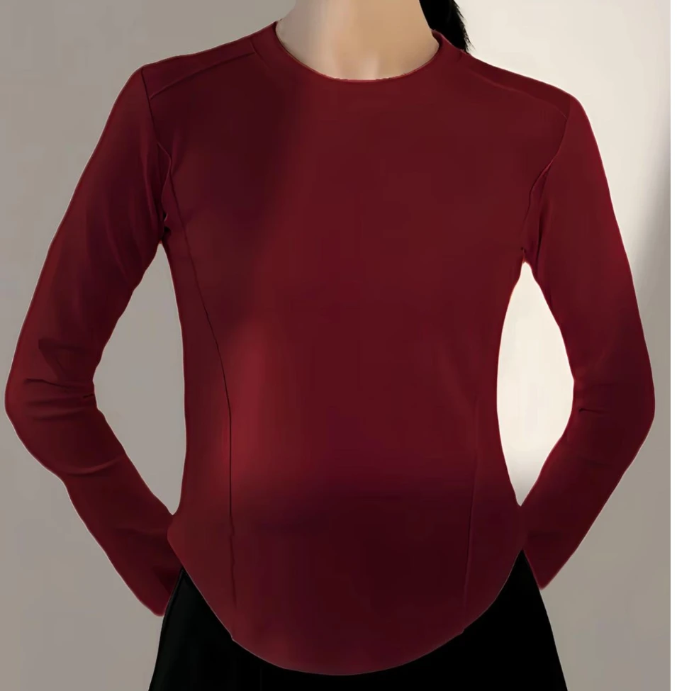 2025新款磨毛打底衫时尚设计感鱼骨收腰穿衣显瘦套头T恤