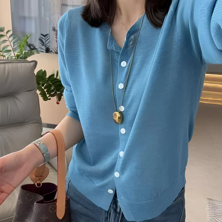 【萱萱服饰】ZZ1235春季新款休闲简约时尚百搭柔软纯色显瘦针织开衫