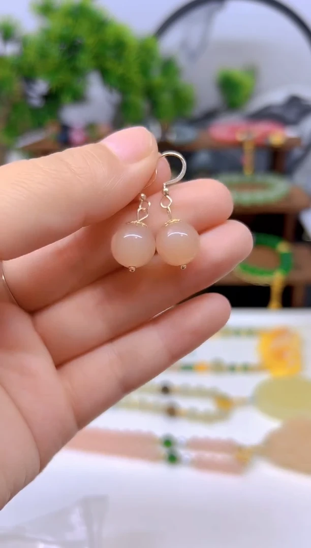 和田玉14K金镶嵌耳饰E672