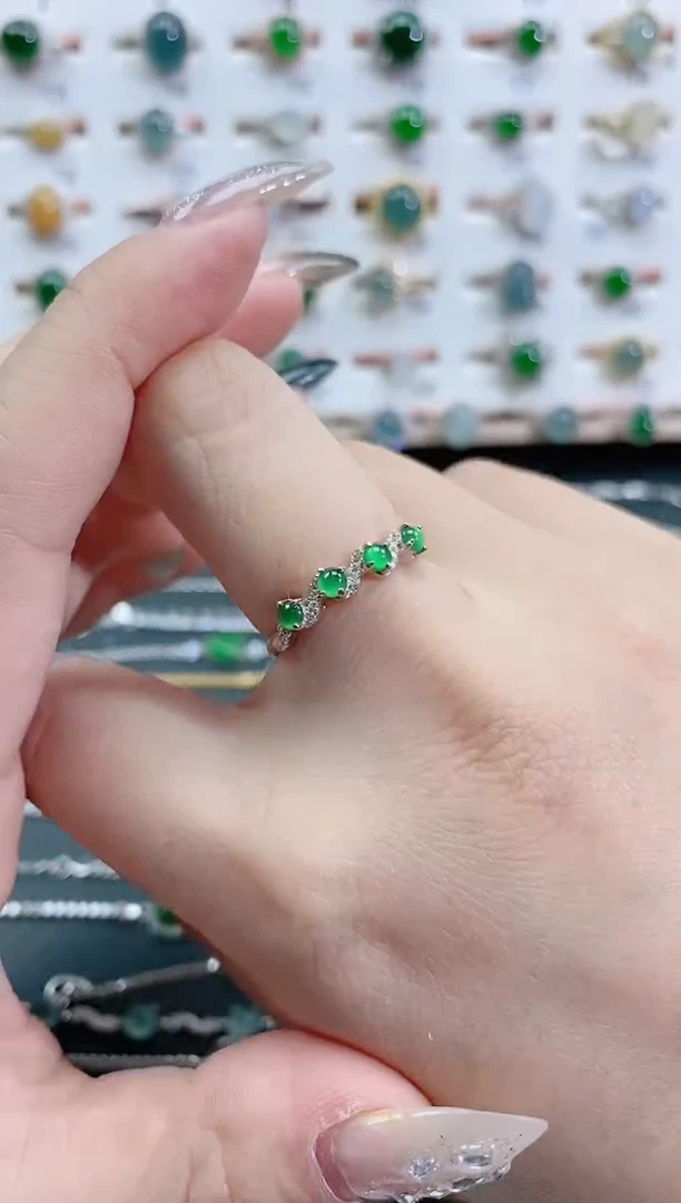 银S925镶嵌戒指翡翠天然翡翠