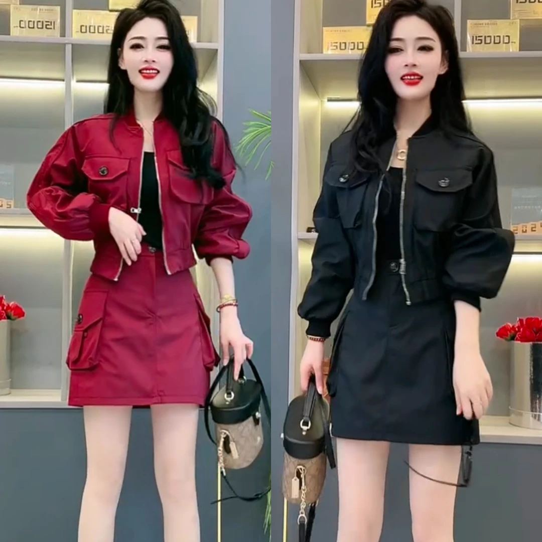 10552025春秋季新款韩版洋气时尚工装棒球服外套短裙休闲两件套