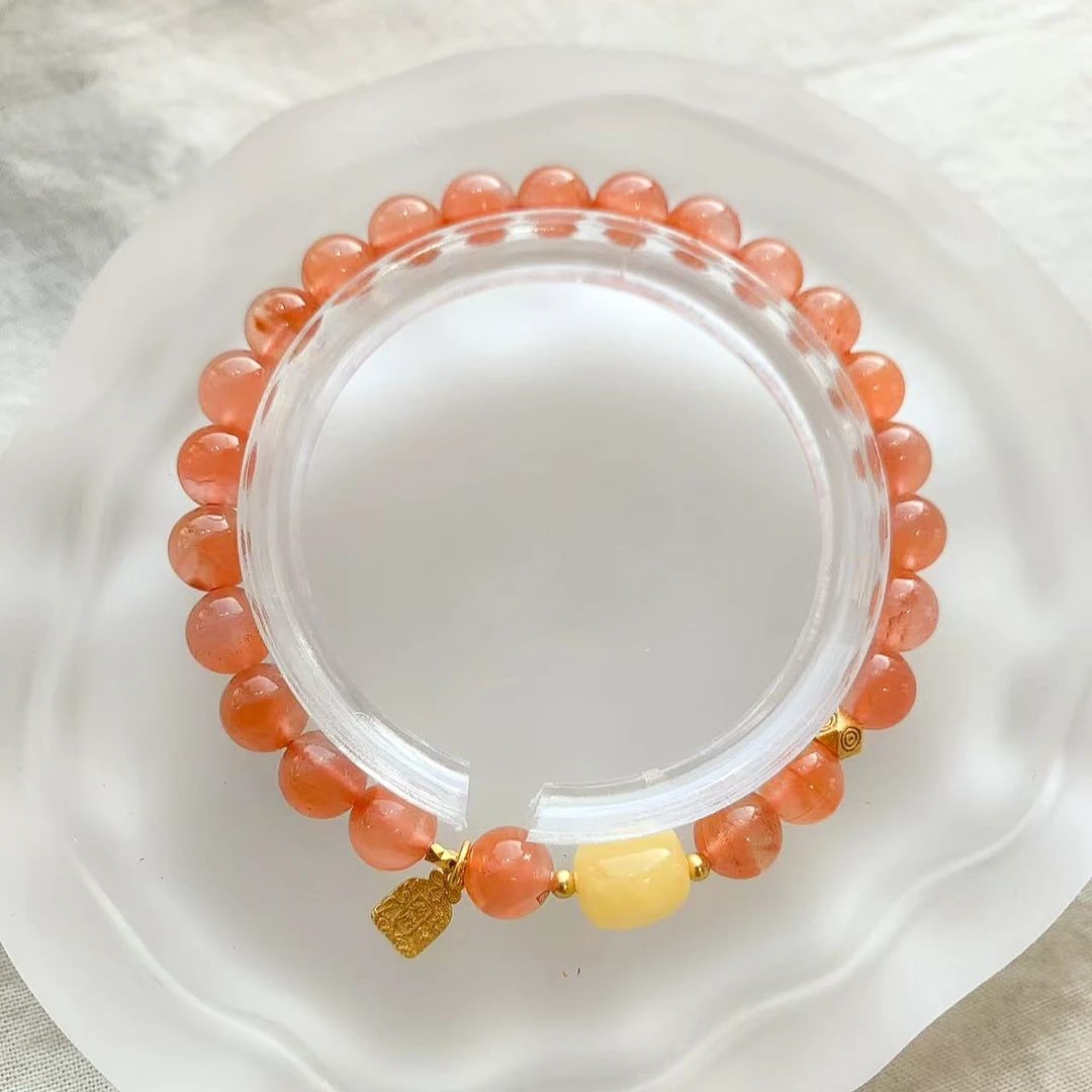 川料冰飘南红DIY搭配【蜜蜡】单圈轻奢小众设计【山予•雅集原创设计】