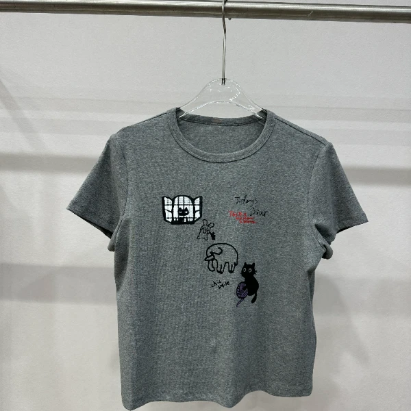 10672【黑猫T恤】南油原创设计2025夏季新款韩系趣味印花短袖T恤