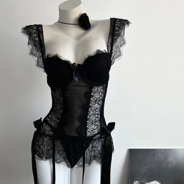 【少女心事】时尚镂空暗夜小黑裙 睡裙