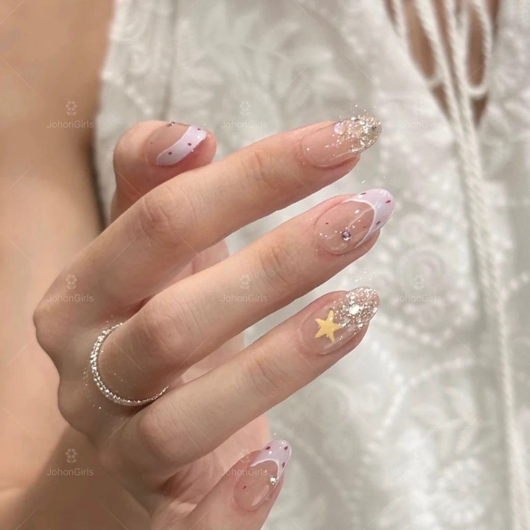 JohonGirls'/琴岛小嫚【香芋碎钻】蛋糕星星元素短款美甲手工穿戴甲