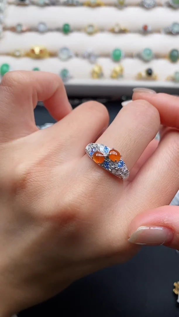 银S925镶嵌戒指翡翠888888+6