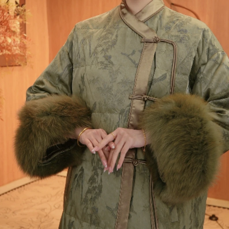 【珍江南】羽绒服新中式老钱风重工织锦保暖外套2024d2165古月