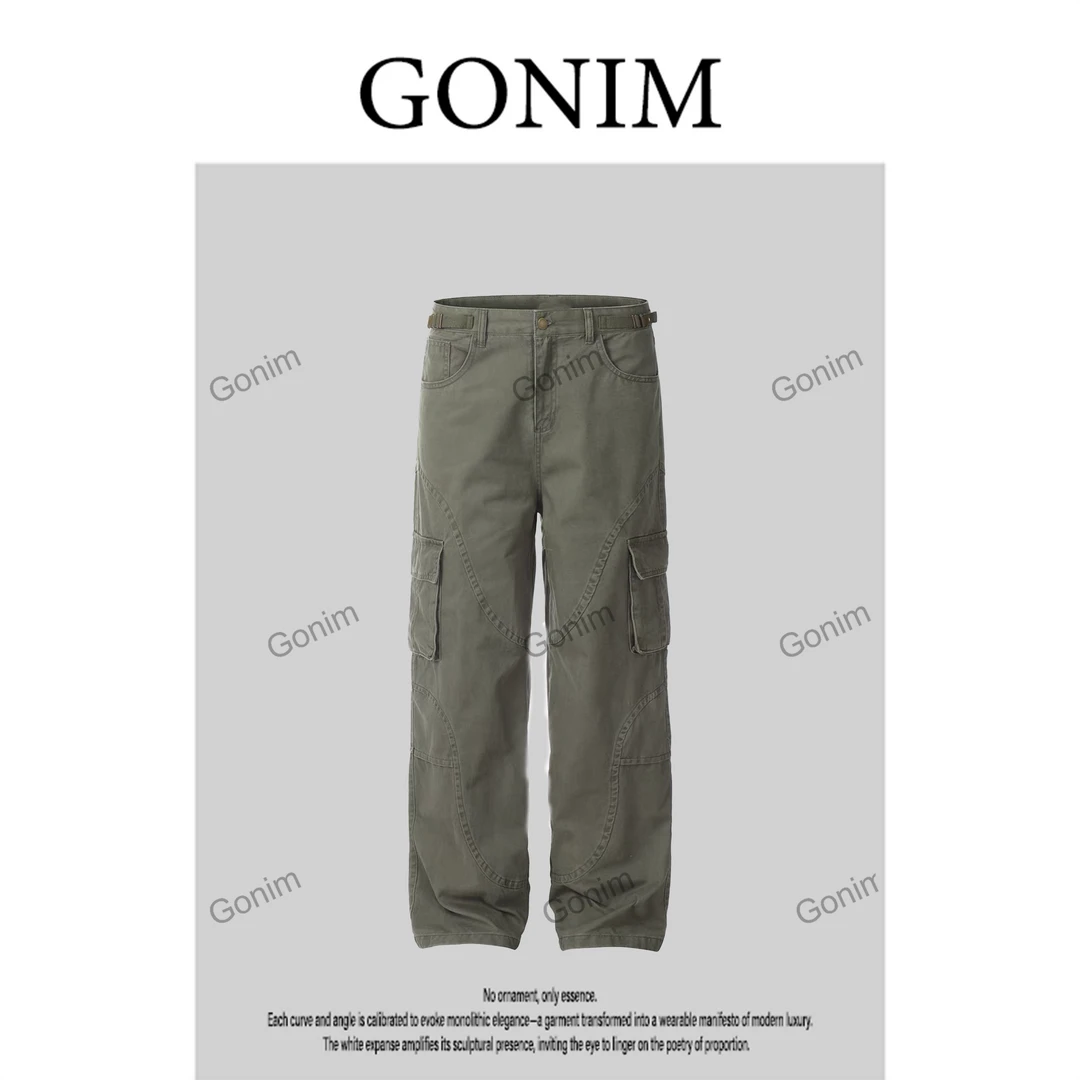 Gonim“甜酷少女”2025夏季设计师美式复古工装裤直筒宽松休闲裤女