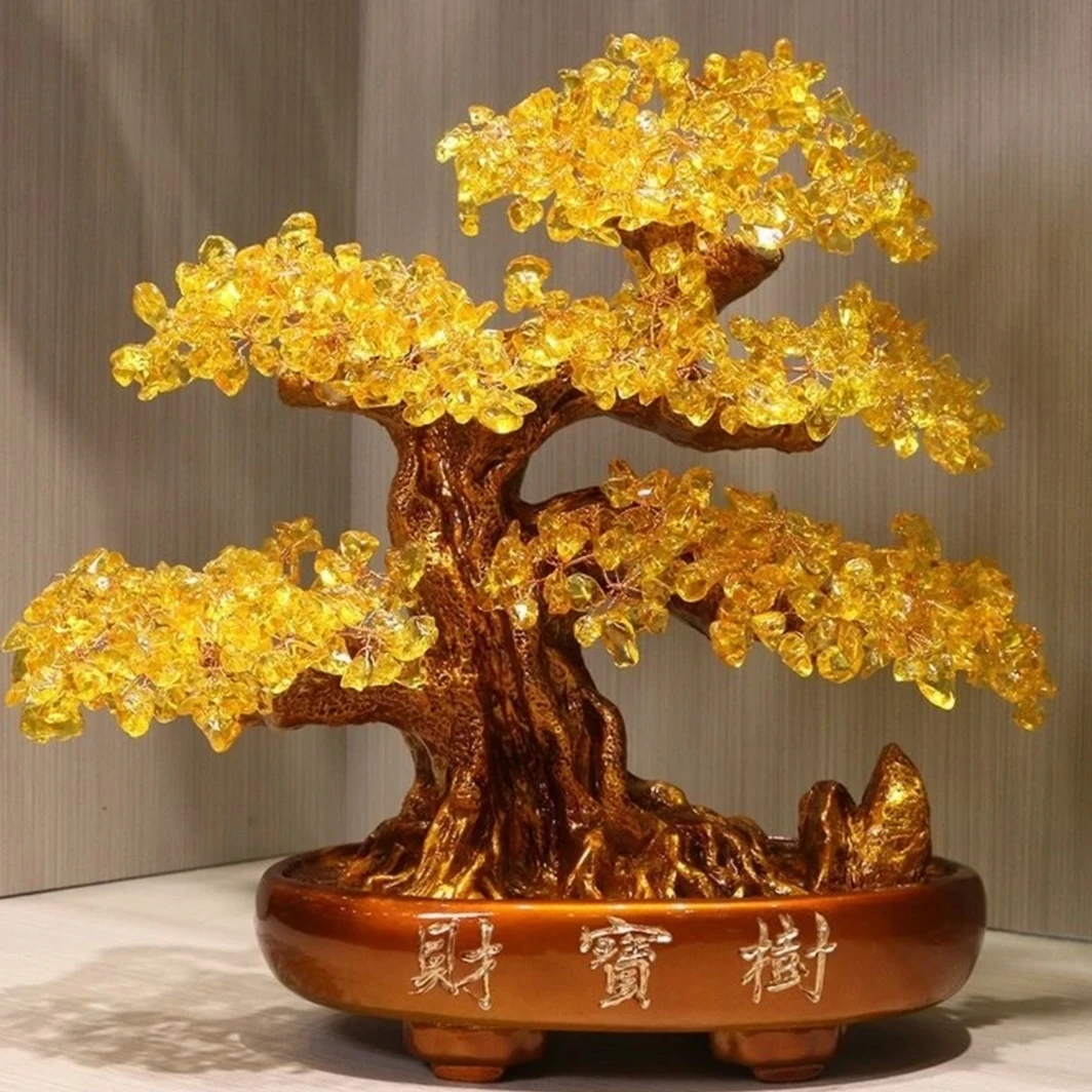黄色发财树财宝树摆件客厅酒柜玄关电视柜创意装饰品