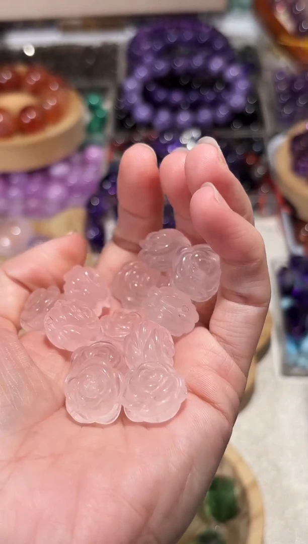 水晶手串未镶嵌P64粉水晶山茶花双面宽卡15单颗