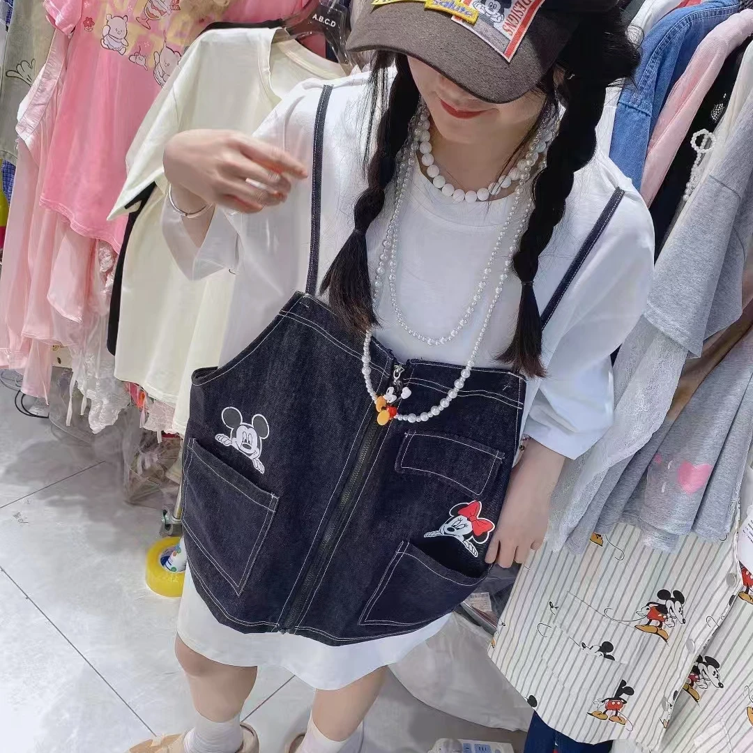 【纯熙+】8307夏季新款小鼠牛仔拼接假两件短袖T恤连衣裙女韩版宽松
