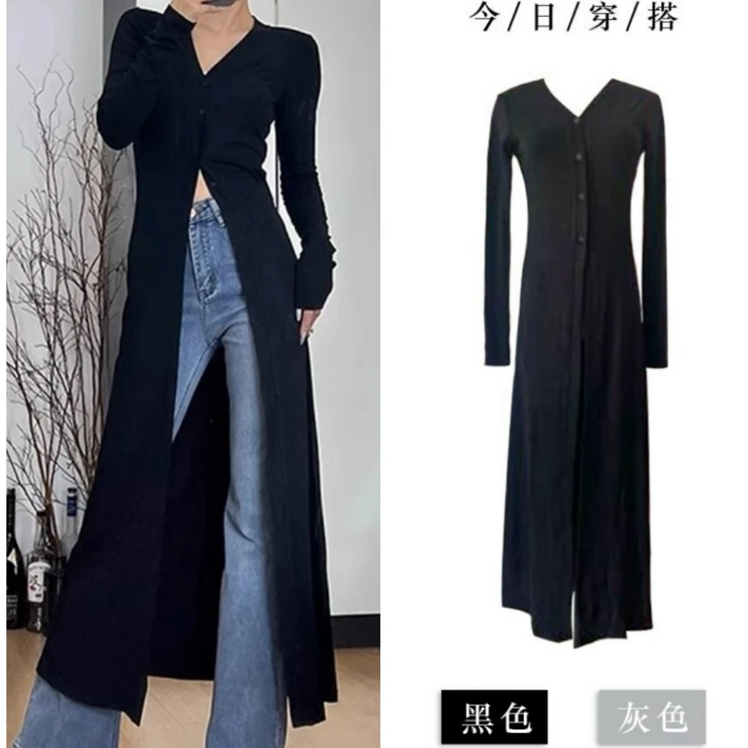 2025春夏新款女装针织开衫黑色高级感气质防晒中长款外套