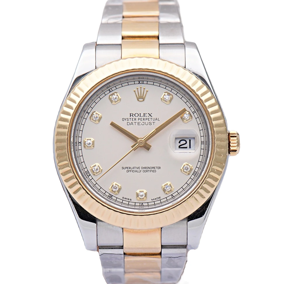 99新 Rolex/劳力士 日志型116333象牙白间金原钻41mm自动机械男表