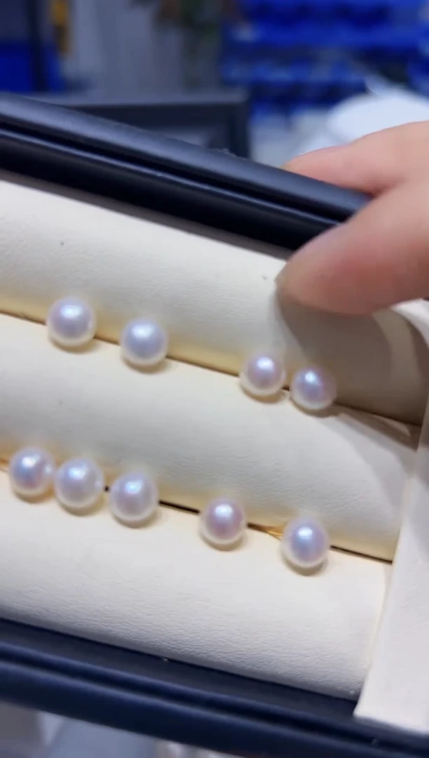 银S925镶嵌耳钉淡水珍珠6淡水6-7发一对