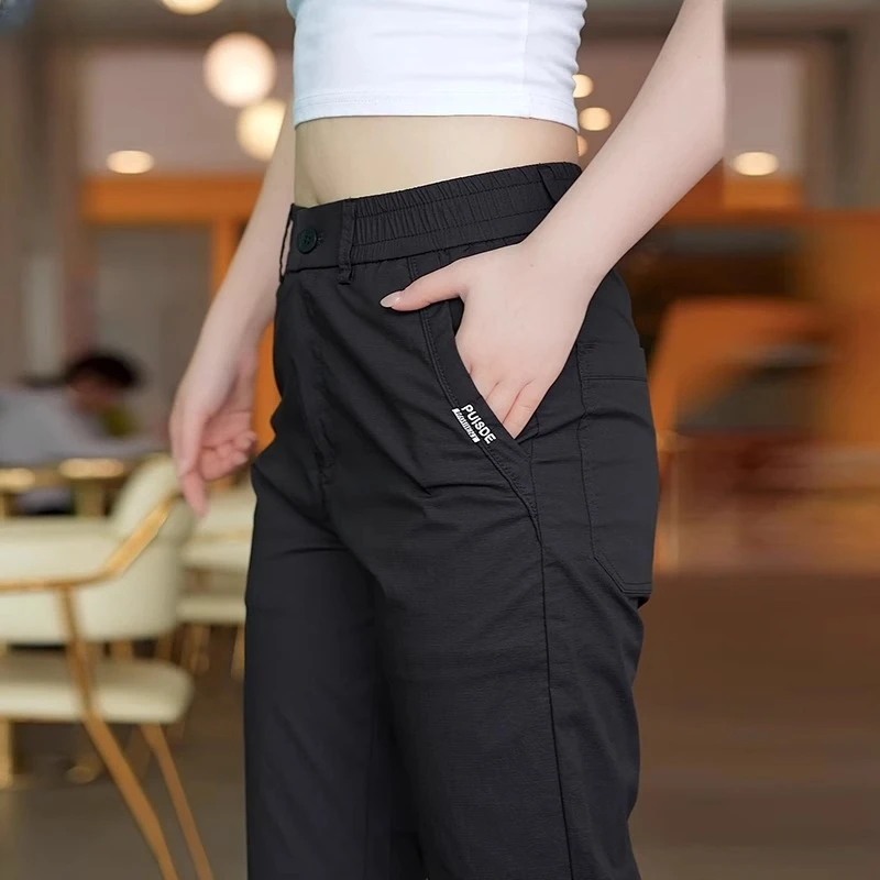啄木鸟黑色裤子男夏季薄款冰丝透气潮流宽松直筒大码商务休闲裤男