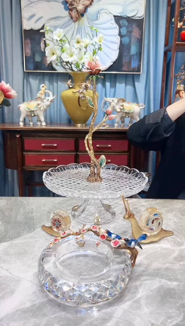 合金玫瑰之约果盘+蜗牛摆件一对+喜上枝头烟缸