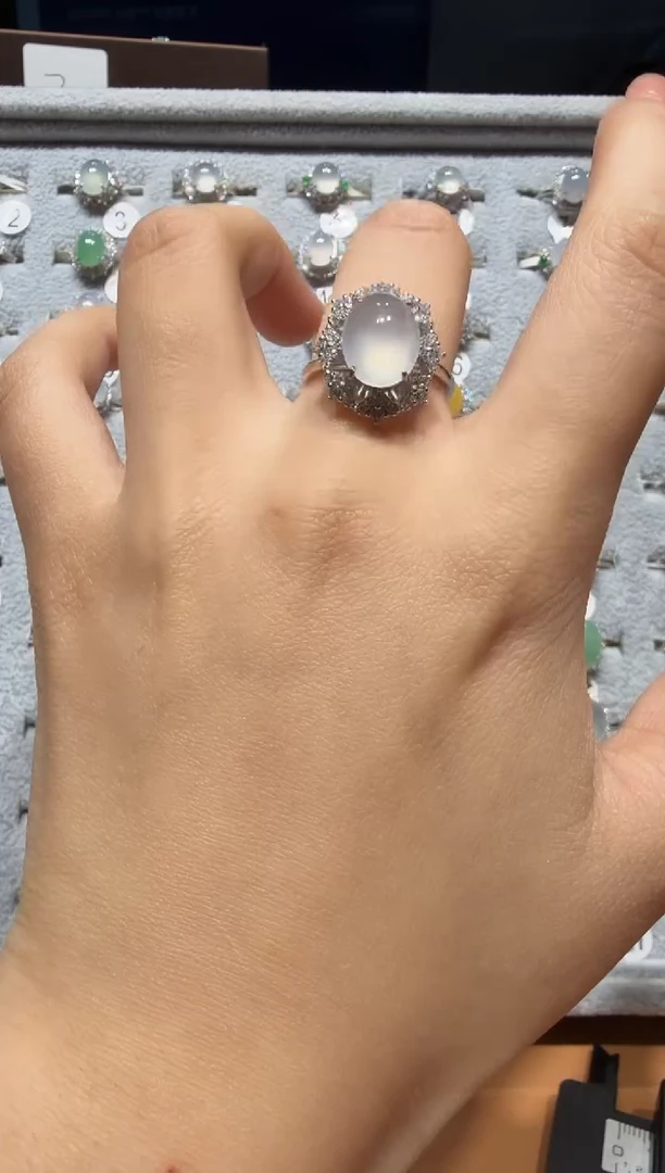 银S925镶嵌戒指翡翠缅甸A货翡翠戒指