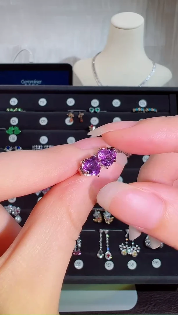 银S925镶嵌耳饰紫晶BE10903