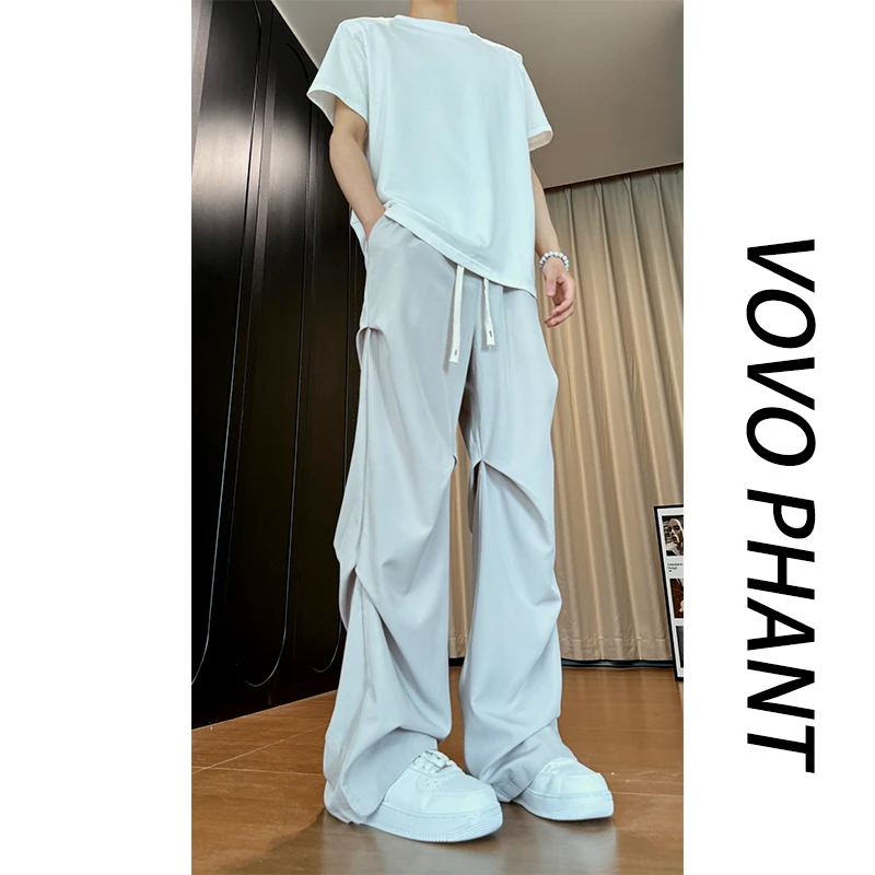 VOVO美式褶皱工装裤子男2025夏季薄款直筒宽松潮流百搭阔腿休闲裤