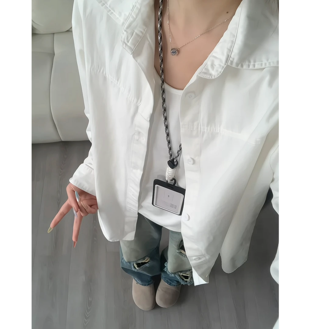 潮流重磅纯棉白色衬衫男长袖宽松百搭美式休闲简约痞帅外套上衣
