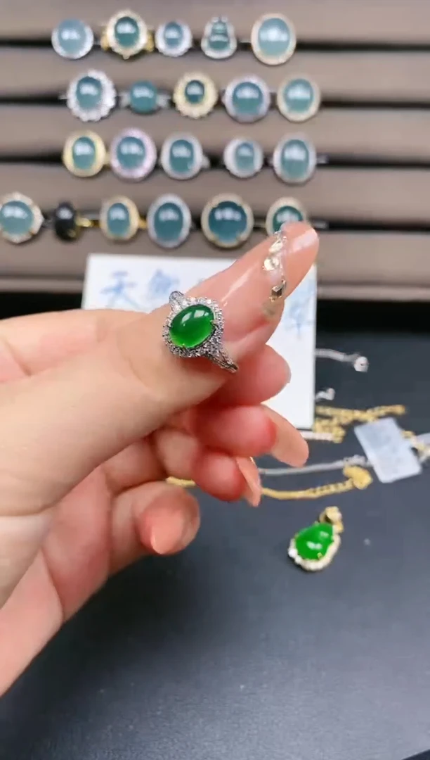 翡翠戒指银S925镶嵌2422