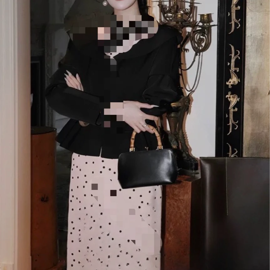 【安琪密语】民国风旗袍连衣裙新中式黑色短外套女装套装