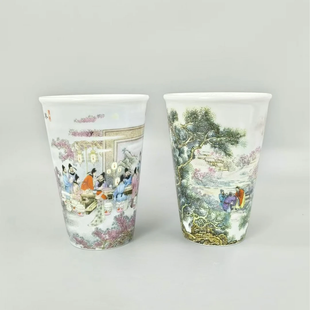 景德镇陶瓷/粉彩/人物可乐对杯