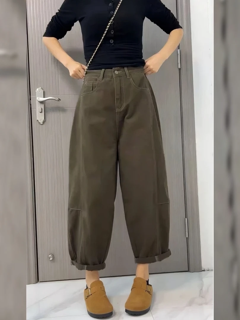 2025显瘦阔腿裤半松紧腰女牛仔裤子梨形身材大码百搭萝卜裤新款