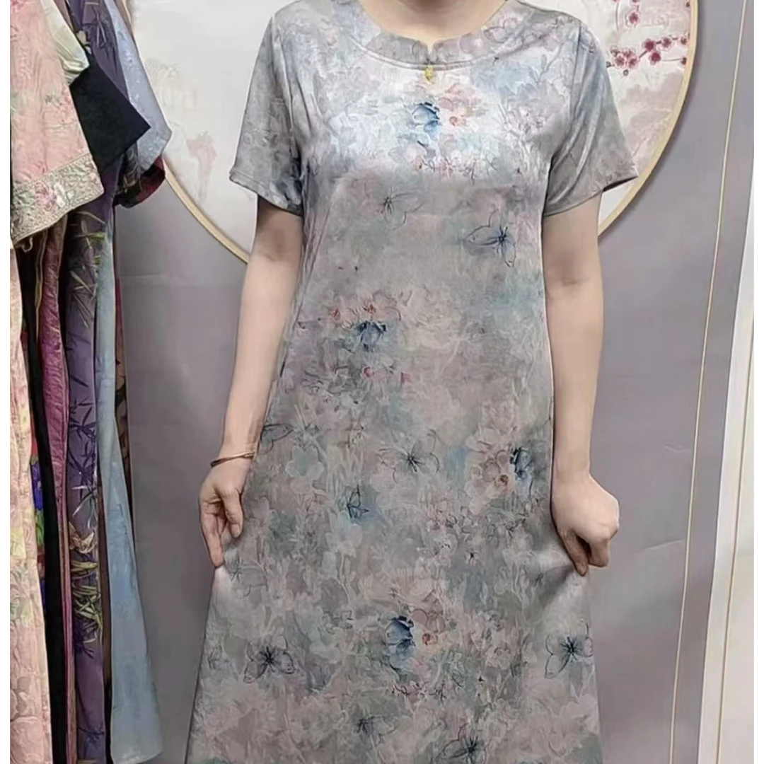 1412清风裙妈妈装高贵新款妈妈装洋气收腰过膝法式