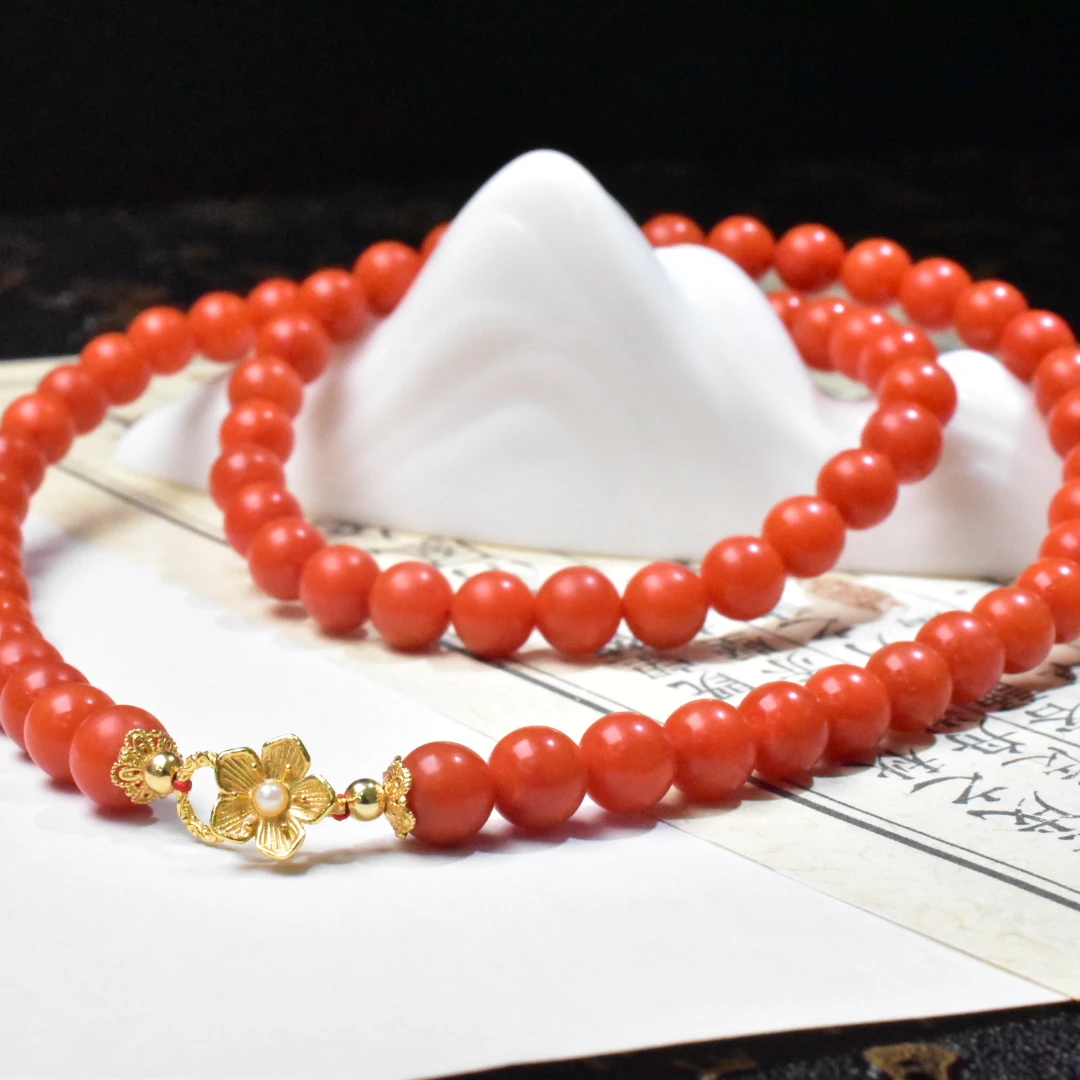 【一九珠宝】高品S925银南红保山杨柳哑光项链-卡7mm  YJ1091