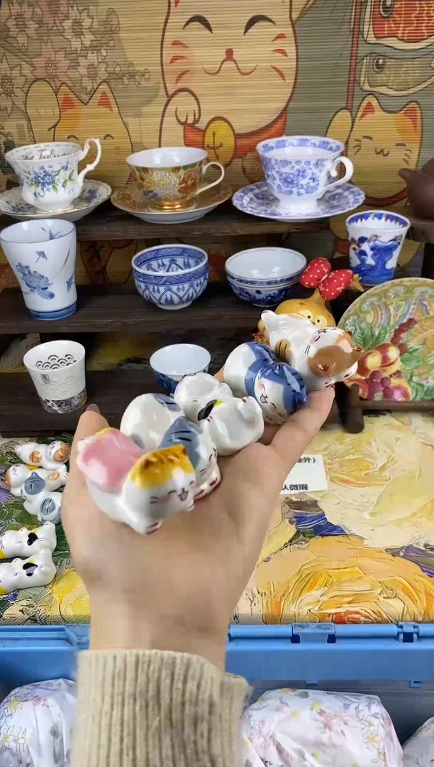 瓷片小猫筷置5只