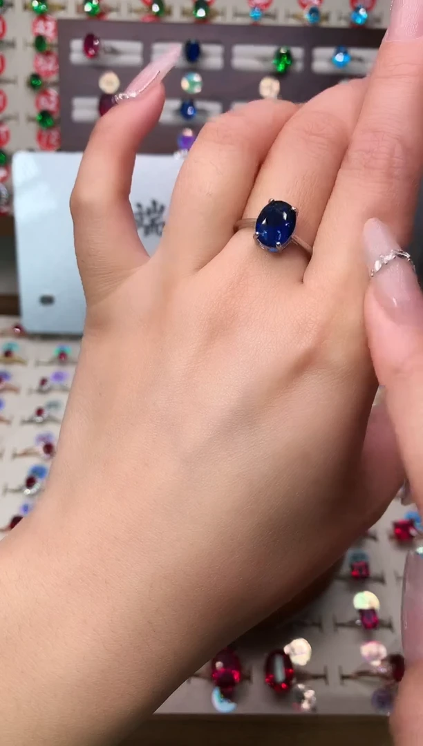 戒指蓝宝石银S925镶嵌8*10 银托