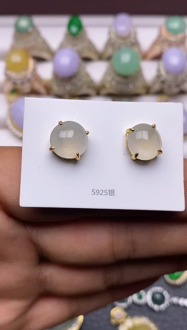 银S925镶嵌翡翠耳饰2220