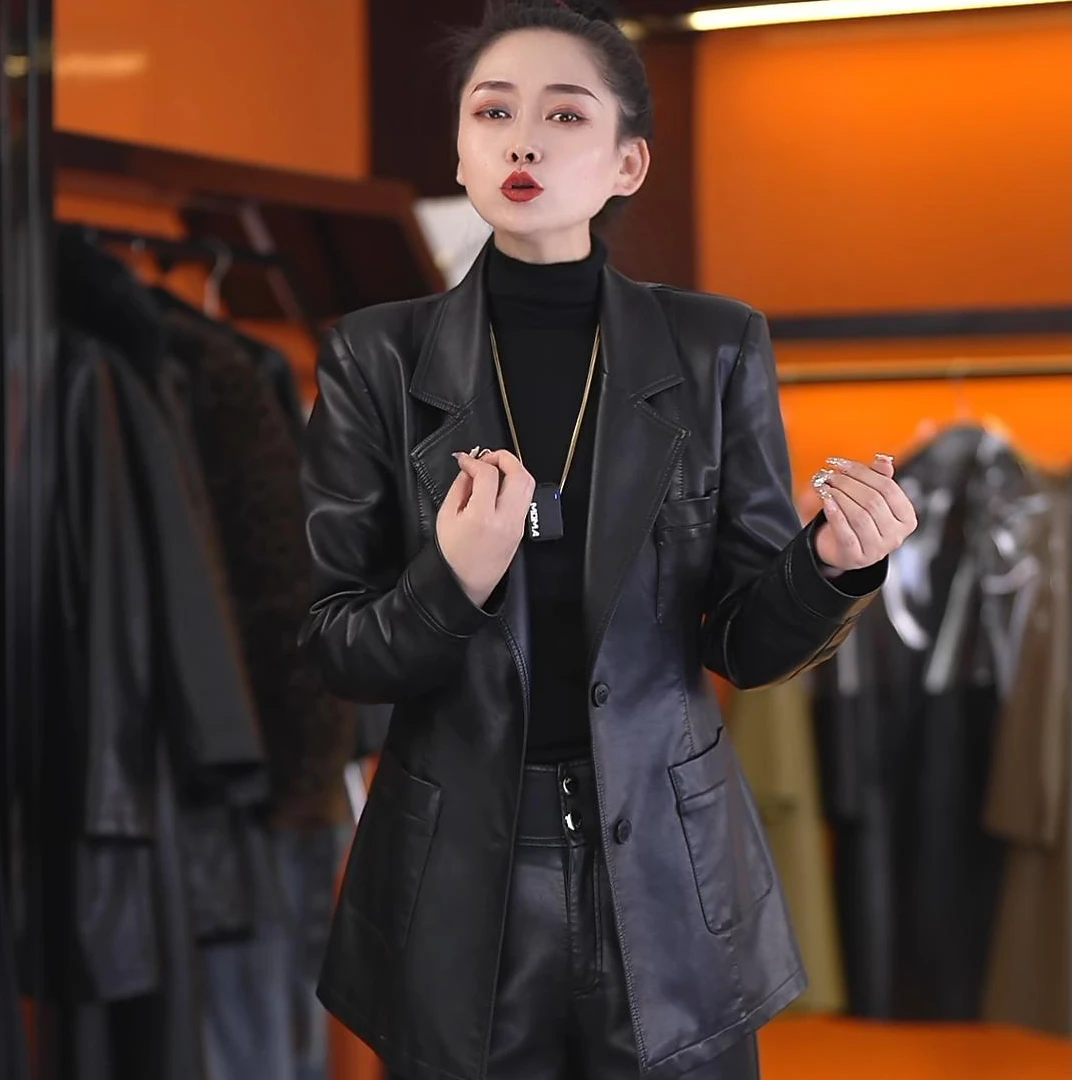 小美专属688新款收腰显瘦气质女士西装皮衣