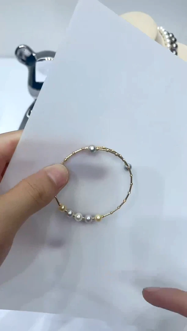 海水珍珠手镯银S925镶嵌5-6
