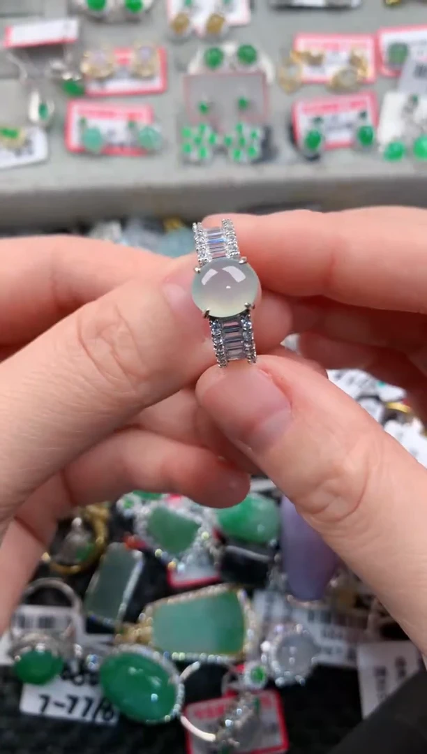 银S925镶嵌戒指翡翠666---8