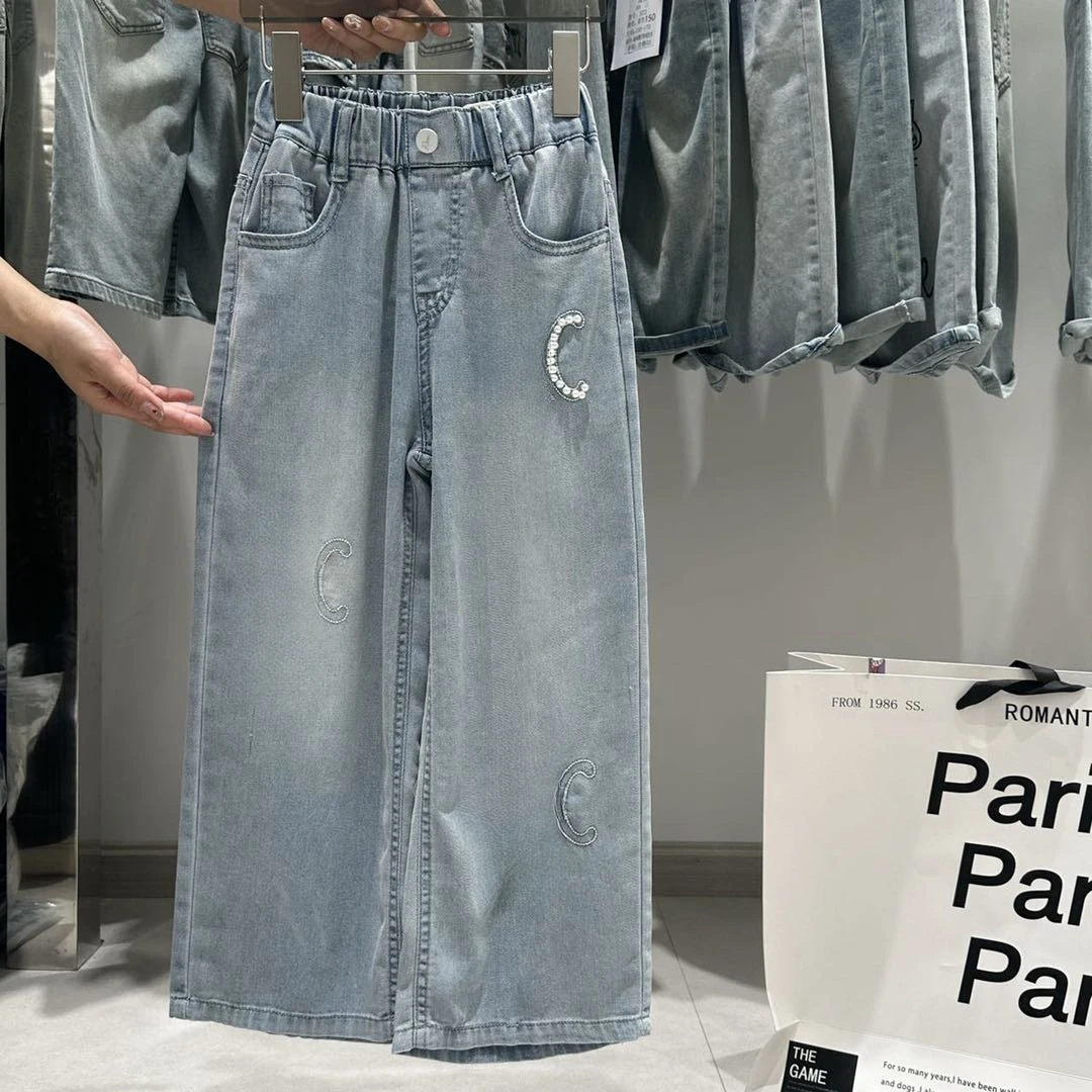 505882 韩版男童女童新款夏款时尚儿童洋气百搭休闲夏季牛仔长裤