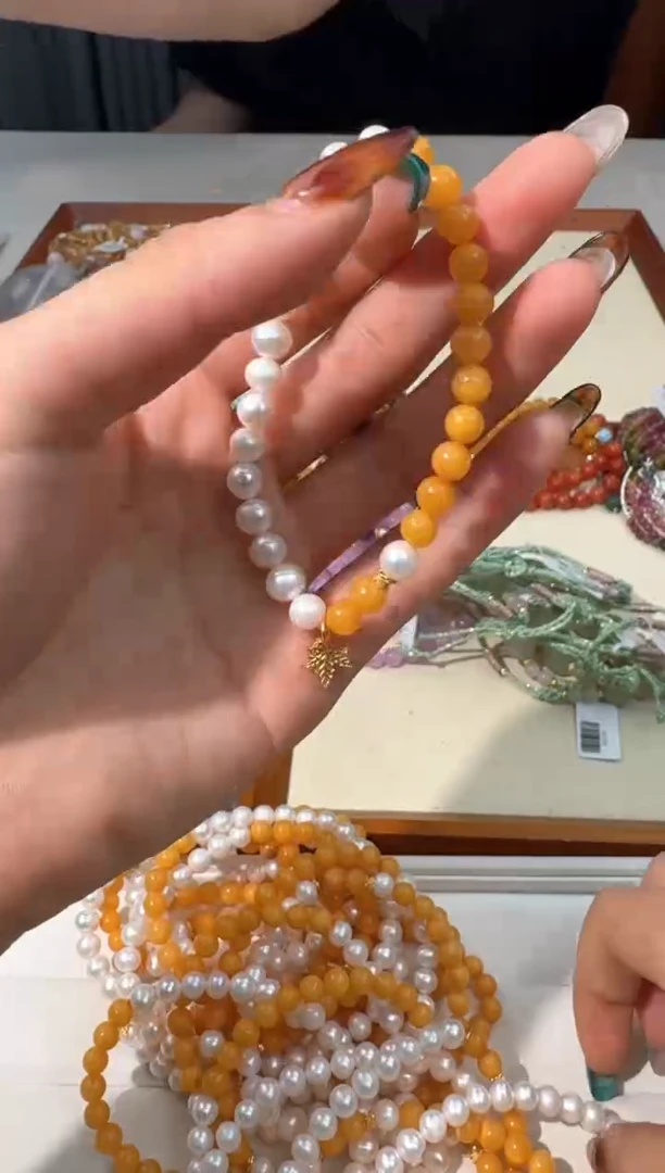 【闪购商品】蜜蜡手链银S925镶嵌A045珍珠蜜蜡双拼款