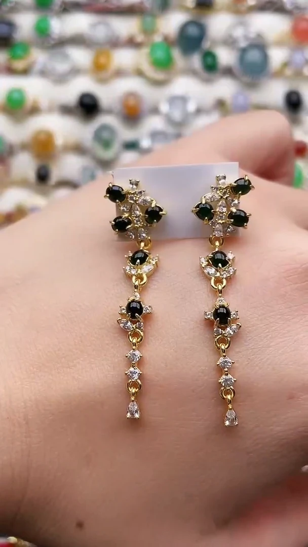 银S925镶嵌翡翠耳饰56