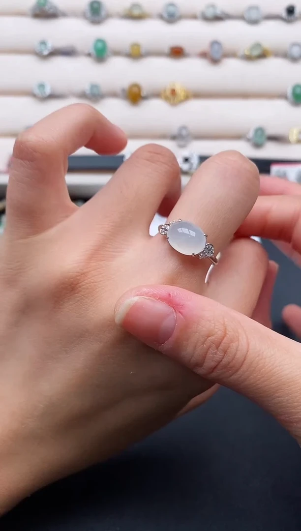 银S925镶嵌戒指翡翠2222222+5