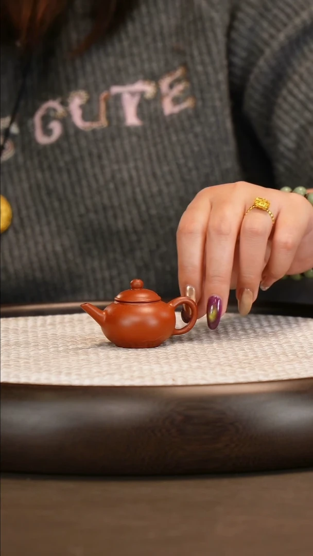 紫砂朱泥水平把把壶