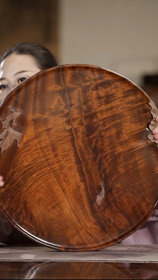 金丝楠水波纹荷花系列圆盘