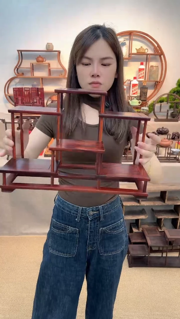 微凹黄檀（南美大红酸枝）前后台博古架一个