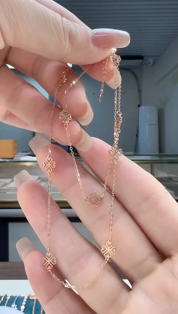 【闪购商品】18K金项链中国结四叶项链K红