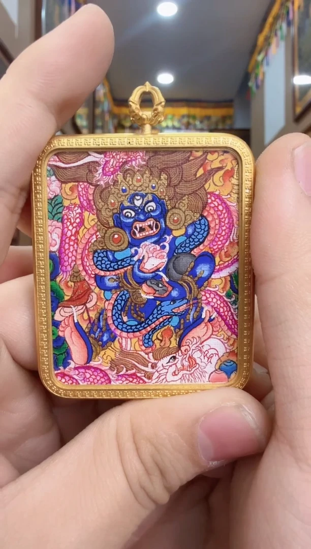 吊坠黑财神不带壳-热贡纯手绘唐卡