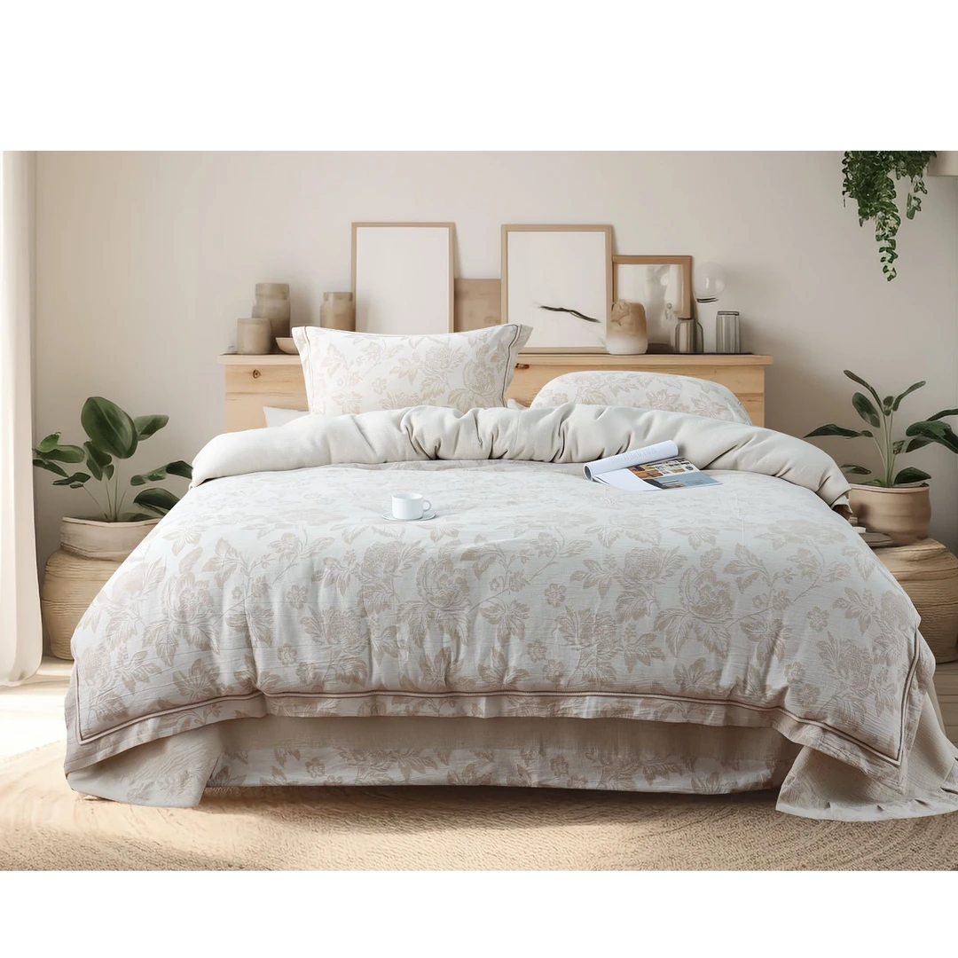 【悦杏】棉麻四件套黄金纱线浮雕肌理工艺亚麻高端套件