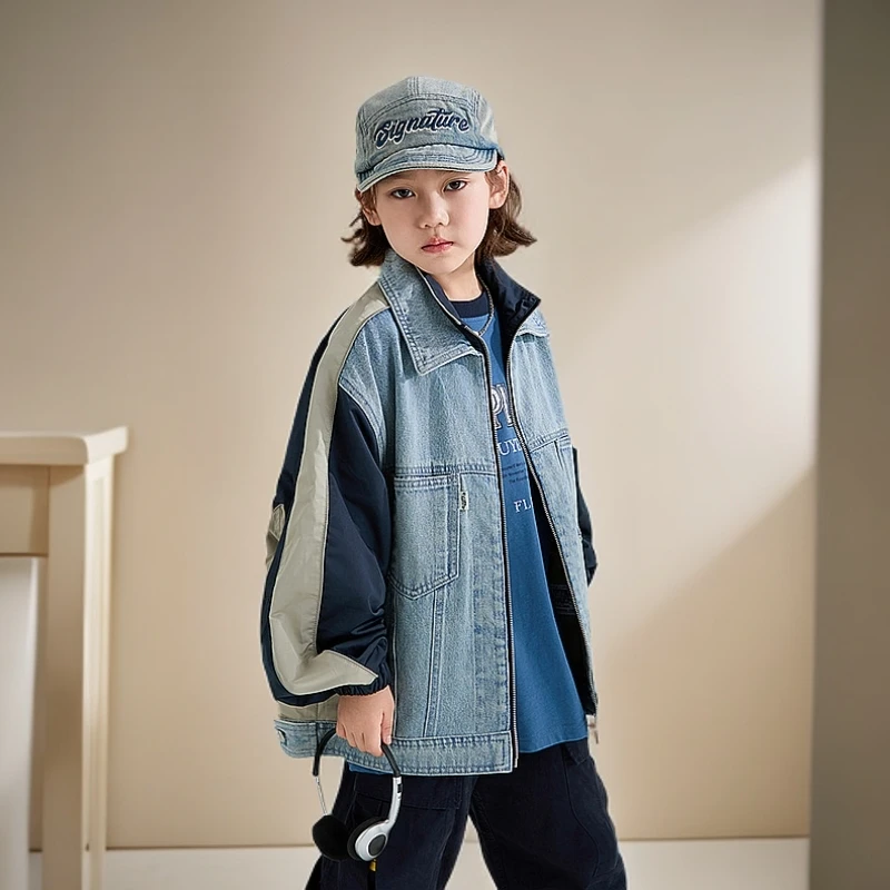 福龙仔亲子童装春季男女童新款中大童牛仔潮牌短外套2405056WT
