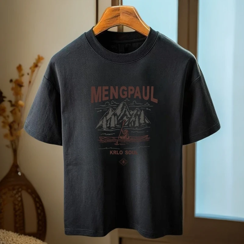 ~外贸美式痞帅ins潮流短袖t恤男个性印花半袖百搭休闲圆领上衣