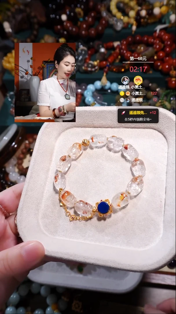 银S925镶嵌手链水晶锦鲤娇花青金石等多宝